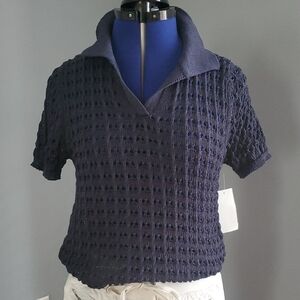Navy Textured Women's Blouse